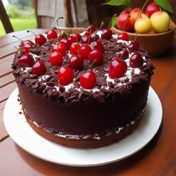 schwarzwaelder kirschtorte, black forest cake, savored at a picturesque village in the black forest. 