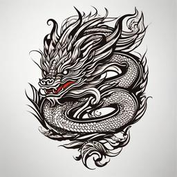 Balinese Dragon Tattoo - Dragon tattoo inspired by the artistic style of Bali, Indonesia.  simple color tattoo,minimalist,white background