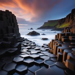 giant's causeway, northern ireland - paint a mystical scene featuring the unique hexagonal basalt columns of giant's causeway. 