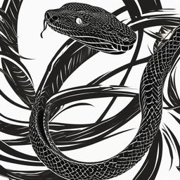 Black Snake Tattoo Design - Design featuring a black snake.  simple vector tattoo,minimalist,white background