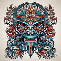 Tlaloc Tattoo-Bold and dynamic tattoo featuring Tlaloc, an Aztec god associated with rain and water.  simple color vector tattoo