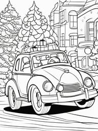 Santa Driving a Car Coloring Pages - Santa in a Holiday-Themed Car  minimal black outline printable sheet, coloring page