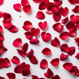 Valentines Day background - Red rose petals scattered on a white silk background  