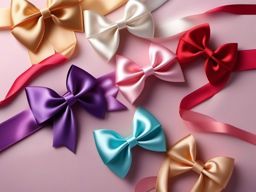 Satin bows and ribbons top view, product photoshoot realistic background, hyper detail, high resolution