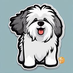 Old English Sheepdog cartoon - fluffy, herding dog breed  cartoon sticker style