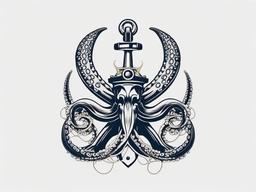 Anchor and Octopus Tattoo - Symbolize strength and maritime themes with a tattoo featuring both an anchor and an octopus.  simple vector color tattoo,minimal,white background