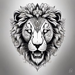 Lion skull tattoo, Tattoos that blend the symbolism of lions with skull motifs. , color tattoo designs, white clean background