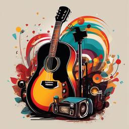 Music clipart - guitar and microphone on stage  