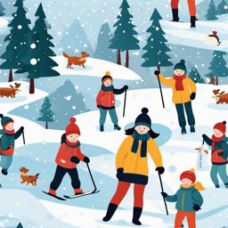 Winter Wonderland Fun clipart - Fun winter activities in the snow, ,vector color clipart,minimal