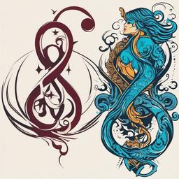 aquarius and cancer combined tattoo  simple vector color tattoo