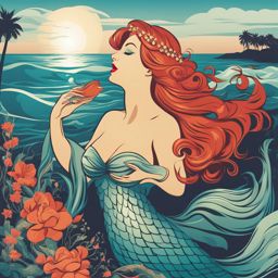 siren clipart - an enchanting siren singing by the sea. 