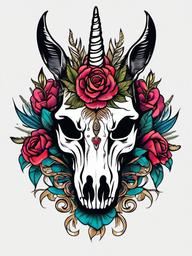 unicorn skull tattoo  simple vector color tattoo