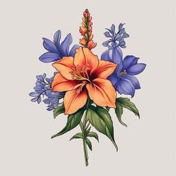 July Birth Flower Tattoo-Celebration of birth with a tattoo featuring the July birth flower, larkspur, symbolizing love, positivity, and strong bonds.  simple vector color tattoo