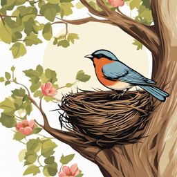 bird clipart in a treetop nest - perched and singing sweet melodies. 