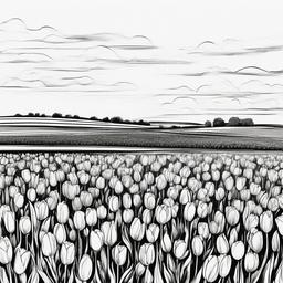 drawing of a tulip field  minimal rough sketch scribbles,doodles,black and white