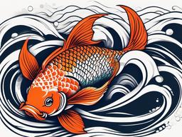 koi fish with waves tattoo  simple color tattoo,white background,minimal