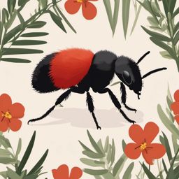 Velvet Ant Clip Art - A wingless female velvet ant in nature,  color vector clipart, minimal style