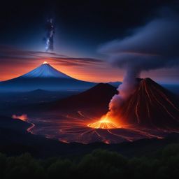 paricutin volcano - create a surreal night painting of paricutin volcano, one of the world's youngest volcanoes, with its stark beauty and night sky above. 