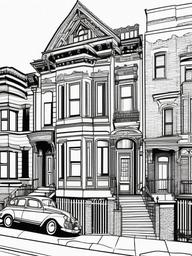 House Coloring Pages - Brownstone building in an urban setting  simple coloring pages