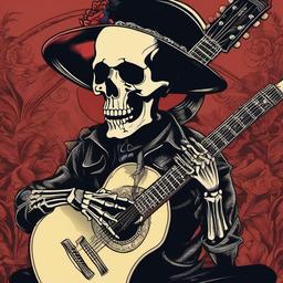 skeleton playing guitar tattoo  simple vector color tattoo