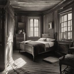 18th century poor man's   New England pre-dawn bedroom draw in abstract style