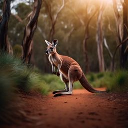 Cute Kangaroo Hopping through the Australian Bushland 8k, cinematic, vivid colors