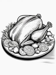 Food Coloring Pages - Roast turkey on a platter with garnishes  simple coloring pages