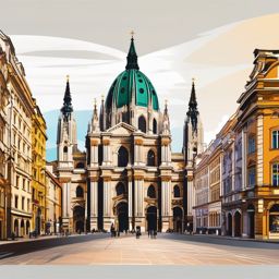 Vienna clipart - St. Stephen's Cathedral and Vienna cityscape,  color vector clipart