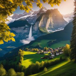 hidden lauterbrunnen valley - create an artwork that captures the hidden beauty of lauterbrunnen valley, with its cascading waterfalls and lush alpine meadows. 