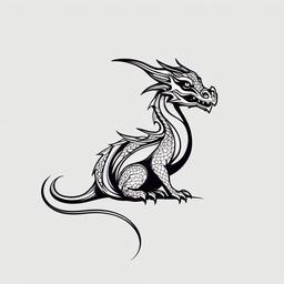 Little Dragon Tattoo - Small and adorable dragon tattoo design.  simple color tattoo,minimalist,white background draw in minimalism style