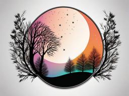 crescent moon with trees tattoo  simple vector color tattoo