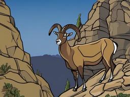 Ibex Cartoon - Cartoon of ibex on a rocky cliff  