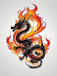 dragon with flames tattoo  simple color tattoo,white background