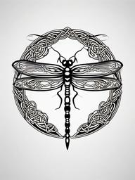 Dragonfly Tattoo Celtic - Tattoo featuring a dragonfly design with Celtic-inspired elements.  simple color tattoo,minimalist,white background