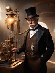 curious steampunk inventor unveiling a fantastical, steam-powered invention. 
