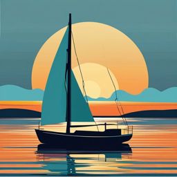 Sailboat Sticker - Sailing boat on calm waters, ,vector color sticker art,minimal