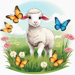 Lamb clipart - lamb surrounded by butterflies in spring  