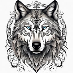 Tattoo Arm Wolf,wolf-themed tattoo designed to adorn the arm, mark of strength and courage. , color tattoo design, white clean background