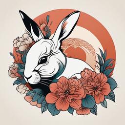 asian rabbit tattoo  minimalist color tattoo, vector