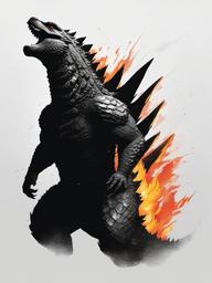 drawing of Godzilla with flames  minimal rough sketch scribbles,doodles,black and white