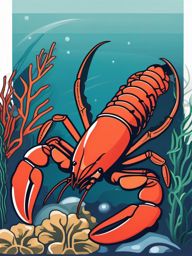 Lobster Clip Art - A robust lobster on the ocean bottom,  color vector clipart, minimal style