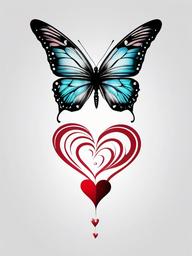 butterfly and heart tattoo  simple color tattoo,white background,minimal