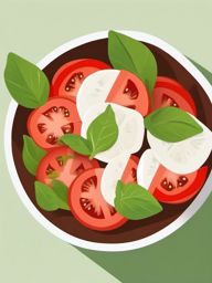 Tomato and Mozzarella Salad Clipart - A tomato and mozzarella salad with basil leaves.  color vector clipart, minimal style