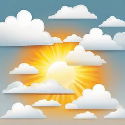 Bright sun shining through clouds clipart.  vector style illustration, white background