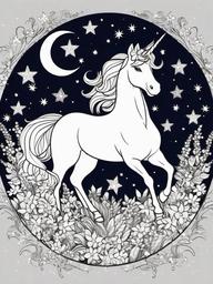 Unicorn Coloring Pages - Unicorn surrounded by stars and sparkles  simple coloring pages