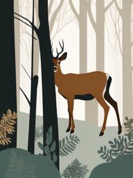 Roe Deer Clip Art - Roe deer in a serene woodland,  color vector clipart, minimal style