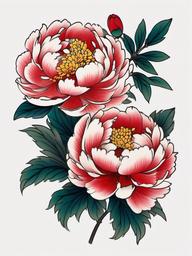 japanese traditional peony tattoo  simple color tattoo,white background,minimal