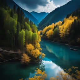 jiuzhaigou valley - paint the surreal night landscapes of jiuzhaigou valley, where colorful lakes and waterfalls shimmer under the soft light of the moon. 