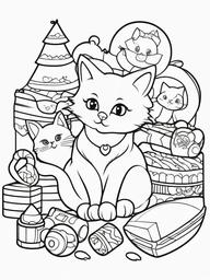 Kitty with Toys Coloring Pages - Playful Kitty Surrounded by Toys  minimal black outline printable sheet, coloring page