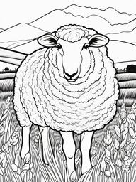 Sheep Coloring Page - Wooly Field Grazer  black outline printable coloring page